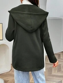 SHEIN Maternity Solid Color Hooded Long Sleeve 3-In-1 Jacket