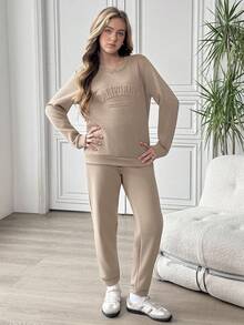 Sparklyn 青少年女孩 2 件套休闲通勤百搭 3D 字母运动衫和运动裤套装