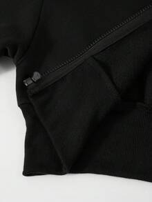 Sparklyn 3件套少女纯色保暖连帽拉链衫、吊带背心和阔腿裤休闲套装，适合日常穿着、通勤和秋冬季上学。 - 黑色 - 查看 7