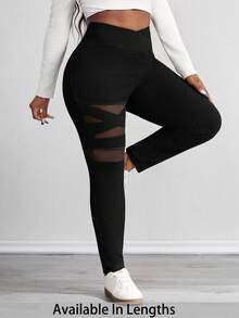 SHEIN PETITE CURVE Quần legging màu trơn cơ bản hàng ngày cỡ lớn dành cho nữ Quần legging màu đen dành cho nữ Quần legging bó cho nữ Quần legging bó - màu đen - Xem 1