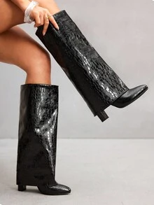 CUCCOO SZL CUCCCOO Women's Fashion Pointed Toe Leather High Heel Boots - Black - View 3