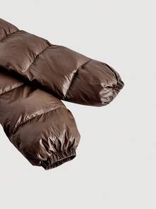 SHEIN MOD Brown Metal Trim Cropped High Collar Padded Coat In Fall/Winter