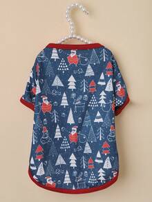 PETSIN Christmas Festival Pet Tee Santa & Snow Print On Navy Blue With Red Trim Holiday Style Dog Clothes - Multicolor - View 7