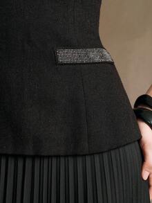 Arave 优雅法式手工串珠无袖背心拼布褶皱女式长裙 - 黑色 - 查看 4