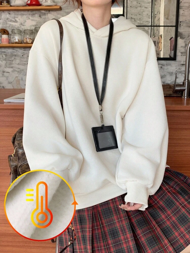 Women's Casual Solid Color Loose Fit Hoodie Sweatshirt, Autumn Thermal Lined,Winter