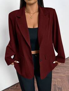 Firerie 大码年轻女性简约通勤灰色格纹宽松长袖西装外套 红色西装外套 女士西装外套 女士短款西装外套 酒红色女士套装 女士西装外套 酒红色女士西装外套 - 酒紅色 - 查看 1