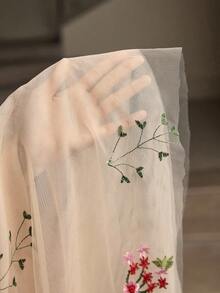 ZEYLAH 女式立领长袖优雅刺绣蕾丝拼布连衣裙 - 杏色 - 查看 7