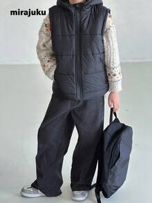 Mirajuku Tween Boys Casual Hooded Vest, Suitable For Outings, Autumn/Winter - Black - View 5