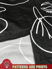 EMERY ROSE Casual Minimalist Line Face Graphic All-Over Print Loose Fit Long Sleeve T-Shirt, Suitable For Plus Size In Autumn/Winter - Multicolor - View 3