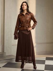 ZEYLAH 女士复古休闲纽扣式 PU 皮革短夹克