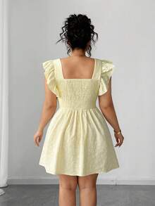 Elenzga Elegant Jacquard Ruffle Hem Dress In Light Yellow Centella