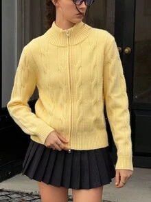 Jouncy Chaqueta de punto con cremallera y nudo de moda casual para mujer