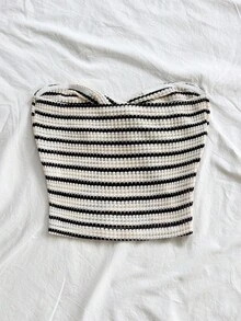 Soleia Women's Beach Fashion Women Striped Twist Bandeau Crop Top, Versatile Summer Wear