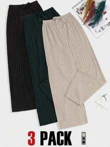 EURMUSE 100%Cotton 3 Pcs Solid Knit Pant Set