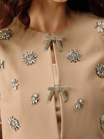 Anewsta Women's Winter Jacket, Luxury Wedding Evening Dress, New Fashion 3D Rhinestone Design Short Outerwear, Christmas, Thanksgiving Attire, Sequin Blouse, Fitted Elegant Jacket