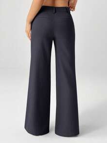 SHEIN PETITE New Style Autumn Winter Low-Waist Casual Personalized Suit Trousers - Dark Grey - View 2