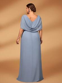 Serin Plus Size Elegant Luxurious Embroidered, Draped, Applique, Waist Cinched, A-Line Long Mother Of The Bride Dress