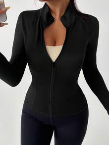 DAZY Women's Fitted Waist Thermal Lined Casual Sports Jacket - Black - View 3