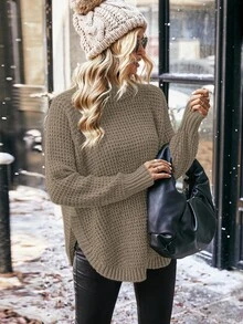 EMERY ROSE Áo len cổ lọ đan hỗn hợp thường ngày (Màu len ngẫu nhiên), Áo len cổ lọ thu/đông Áo len mùa thu Áo len nữ Áo len chui đầu - Lạc đà - Xem 4