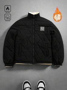 PAVTROS 男士休闲绗缝拉链抓绒外套，冬季男士保暖外套，Y2K风格拉链外套，街头风外套，Y2K风格拉链男士绗缝拉链外套，街头风拉链外套 - 黑色 - 查看 2