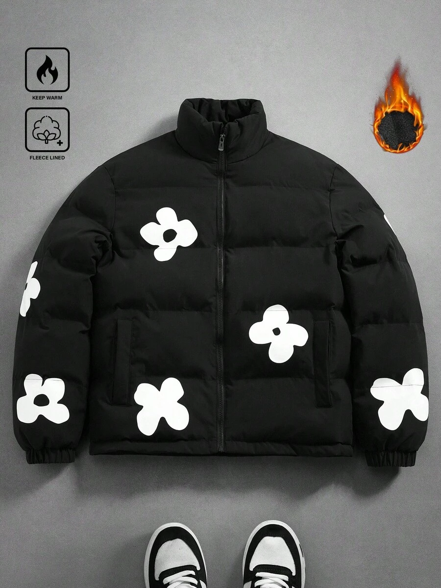 PAVTROS Manfinity Streetrush Men's Printed Zip-Up Stand Collar Coat, Winter, Fall