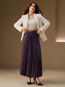 Anewsta 都市风百褶A字裙，简约时尚休闲日常长裙 - 紫色 - 查看 5