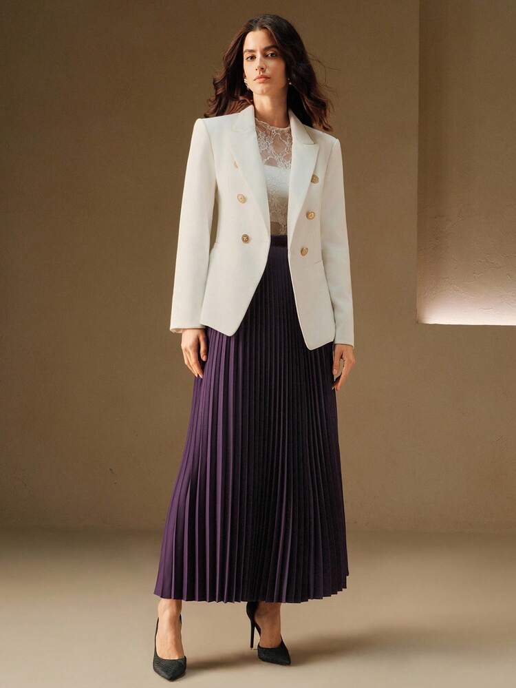 Anewsta Essential Urban Style Pleated A-Line Skirt, Minimalist Fashion Casual Everyday Wear Maxi