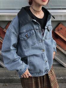 FRIFUL Women's Loose Casual Denim Jacket And Coat - Blue - View 1