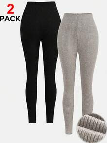 SHEIN Girlism 2 pezzi/set Leggings a vita elastica in maglia bicolore per ragazze adolescenti, casual da indossare in casa e fuori, autunno/inverno