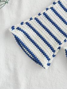 SHEIN Vintaside Kids Baby Mädchen modisches hochwertiges gestreiftes Träger Top und passendes gestreiftes weites Bein Hosen Set, perfekt für Sommer Camping, Urlaub, Lässig oder Party Anlässe - Blau - Übersicht 4