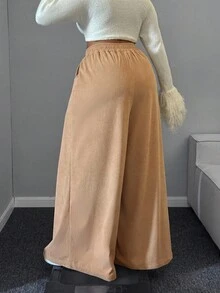 Maweii Plus Size Women Fall Loose High Waist Straight Leg Casual Pants - Khaki - View 2