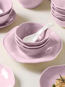 Zazumi 1 tô cơm kiểu Pháp tối giản, cao cấp, đồ dùng nhà bếp bằng gốm sứ. - Màu tím - Xem 1