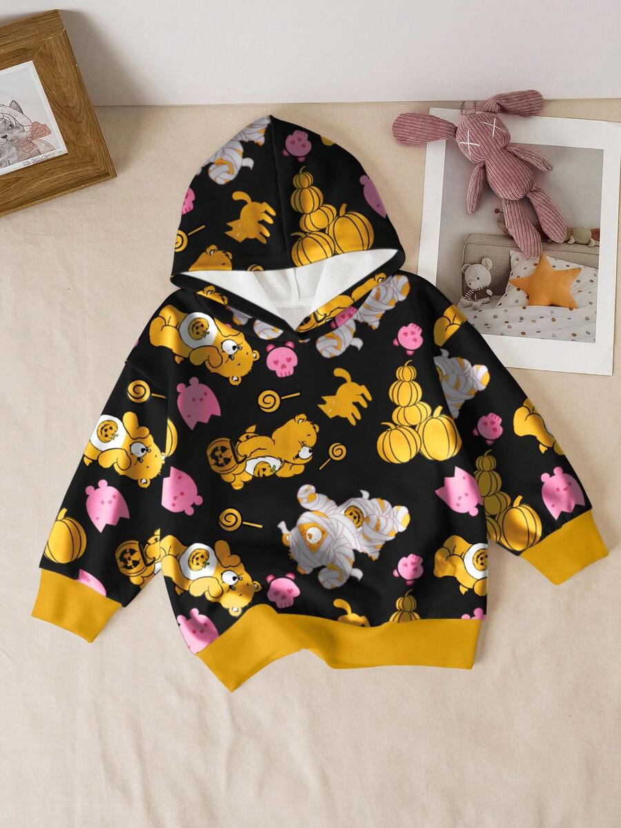 SHEIN X Care Bears 少女卡通图案长袖连帽卫衣 - 白色 - 查看 1