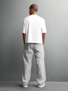 SUMWON 棉质宽松阔腿细条纹裤抽绳腰部松紧带经典休闲家居服复古风格下装带口袋 - 灰色 - 查看 6