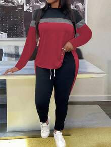 EMERY ROSE Ensemble 2 pièces grande taille, Top manches longues casual blocs de couleurs et pantalon, automne - Multicolore - Voir 5