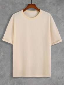Manfinity Homme Men Solid Round Neck Drop Shoulder Tee For Summer - Apricot - View 3