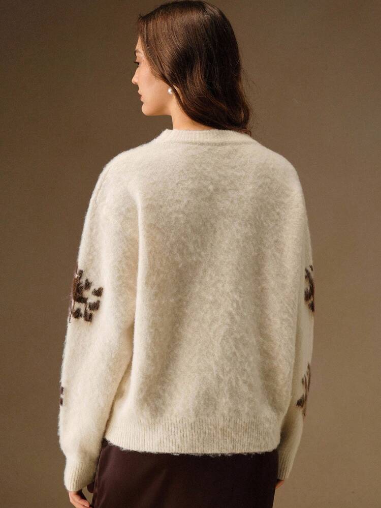 Women's Vintage Studded Pearl Jacquard Floral Knit Sweater, Outerwear