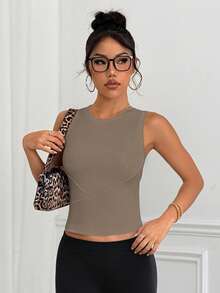 Easithlete Women's Basic Minimalist Style Yoga/Workout Tank Top - Brown - View 5