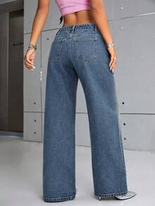 SHEIN ICON Casual Washed Low-Waist Flared Leg Jeans - Light Wash - View 2