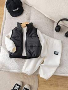 SHEIN 3件套男婴可爱百搭字母印花长袖卫衣+运动裤+保暖外套运动套装，男女宝宝秋冬服装 - 彩色 - 查看 9