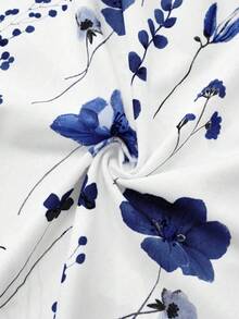 Franclia 大码女式碎花雪纺连衣裙搭配优雅开衫套装，夏季女式碎花连衣裙雪纺外套蓝色花朵连衣裙蓝色夏装蓝白连衣裙女 - 寶藍色 - 查看 7