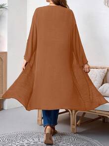 EMERY ROSE Plus Size Women Casual Loose Solid Color Jacket, Versatile For Daily Wear Winter Fall Autumn - Khaki - View 2