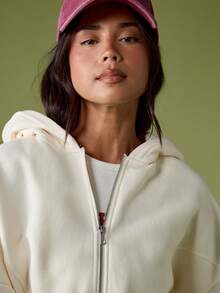 MISSGUIDED Sudadera con capucha y cremallera corta de algodón con cordón para mujer, ropa de estar en casa informal - Caqui - Ver 5