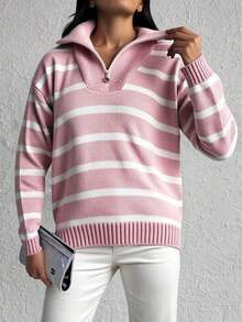 SHEIN Cottnline Women's Zippered Sweater Pullover - Dusty Pink - View 3