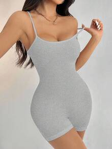 SHEIN PETITE 休闲简约纯色吊带连体裤适合夏季紧身女士紧身衣