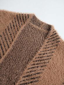 Louniche 女士休闲蓬松针织开衫，秋冬 - 棕色 - 查看 10