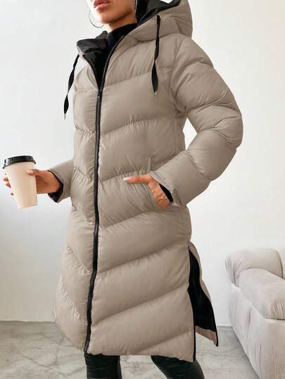 EURMUSE Women's Casual Hooded Jacket, Versatile For Winter Long Jacket For Women Women Coats Outerwear Women Winter Coat Women Winter Clothes