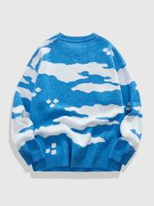 ROMWE MEN Street Life 男士圆领蓝天白云针织毛衣，街头时尚，秋冬