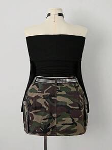 Sunspun Plus Size Camouflage Stretch Mini Cargo Jean Skirt - Multicolor - View 2