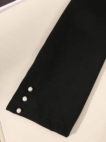 Modelyn Elegant Romantic Luxury Pearl Decor Plus Size Open Front Cardigan, Versatile Fashion - Black - View 4